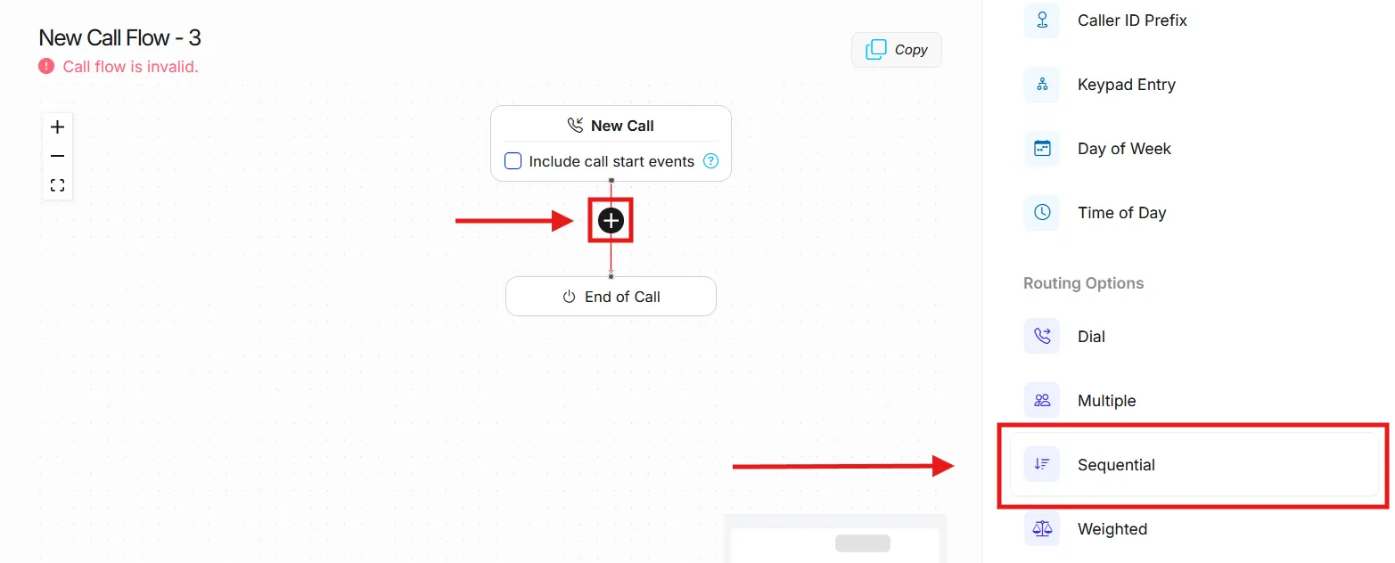 Select Sequential from the Routing Options menu.