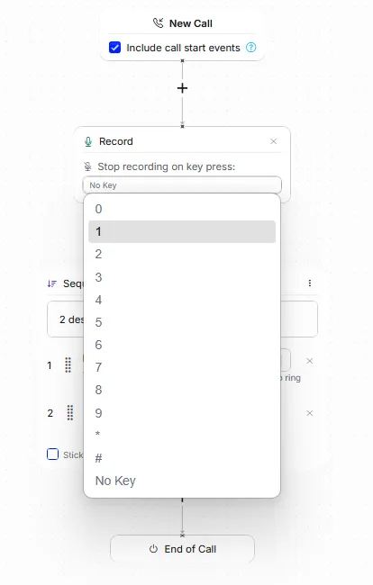 Open the dropdown and select the key number the caller must press to stop the recording.