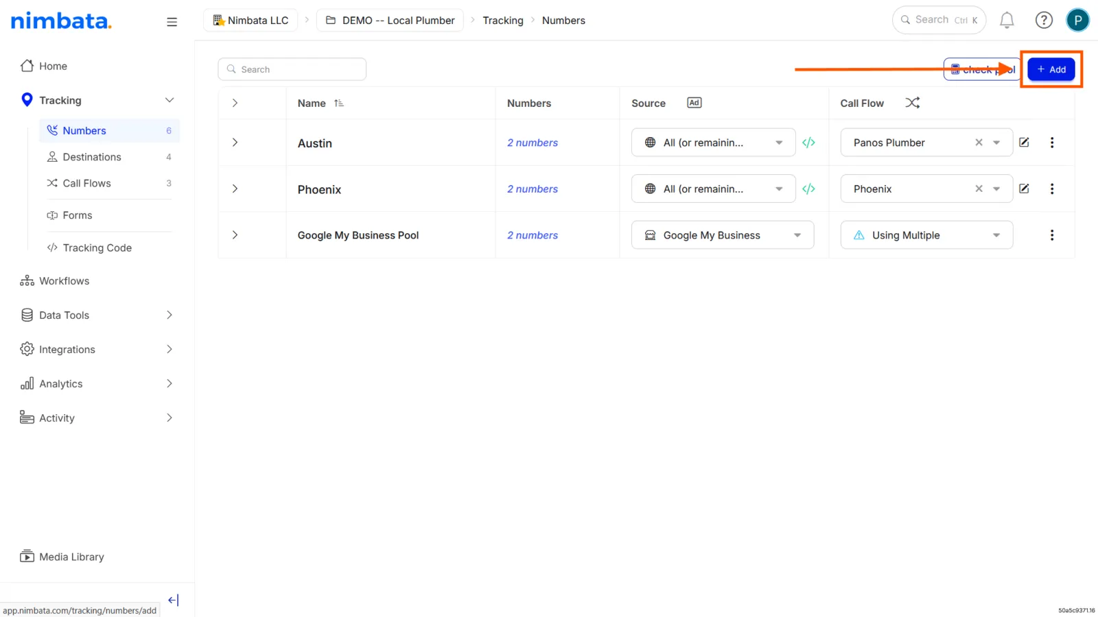 Go to Tracking > Numbers and click + Add.
