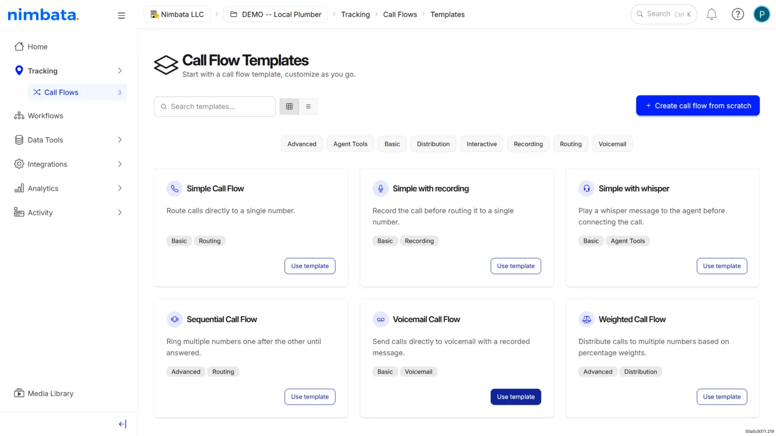 Use template on the Voicemail Call Flow card.