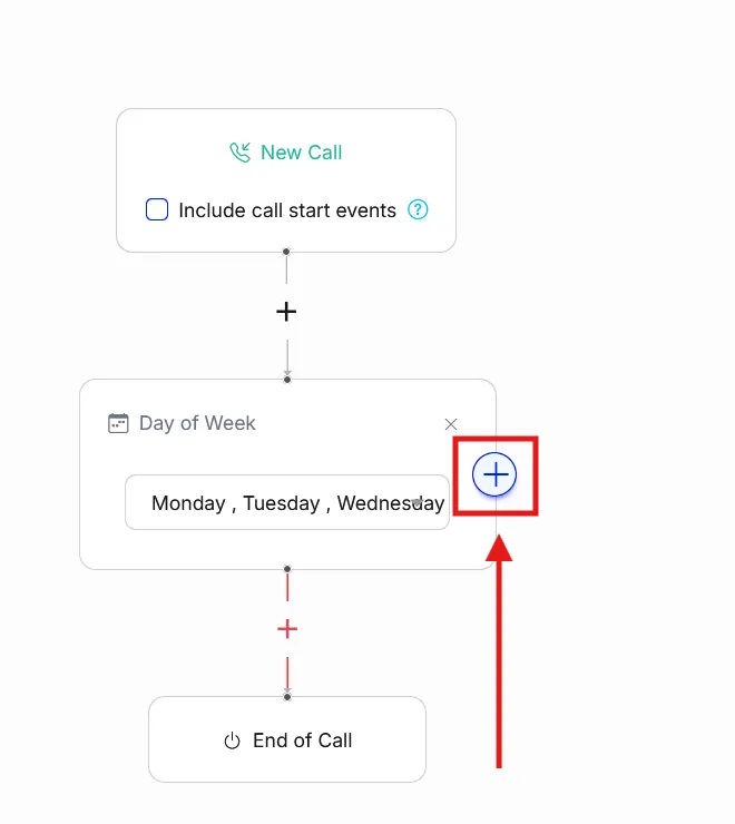 Click the blue + button next to the first Day of Week block to duplicate it.