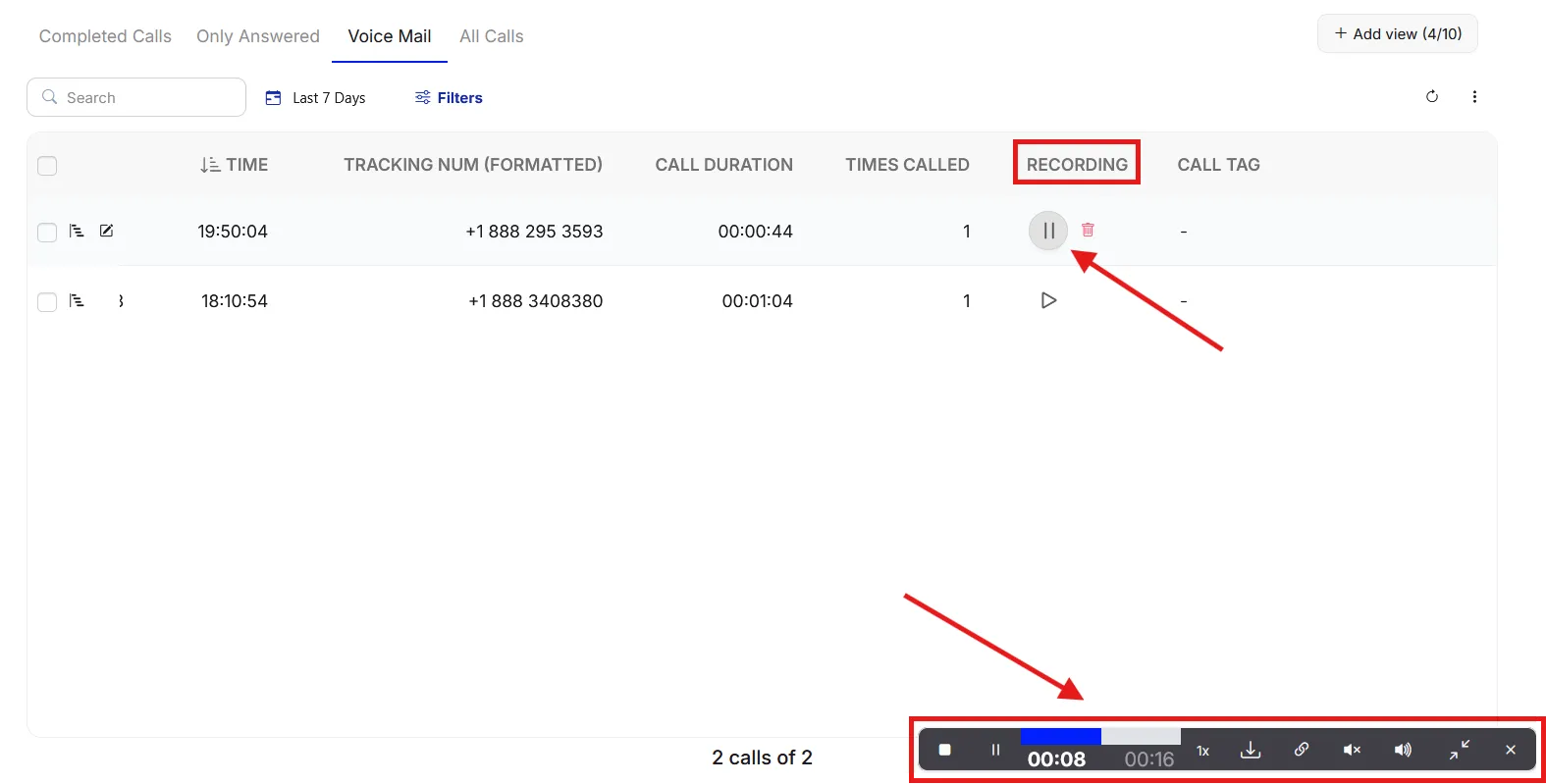 Use the recording player at the bottom right of the screen to play, download, copy a link, or adjust playback speed.