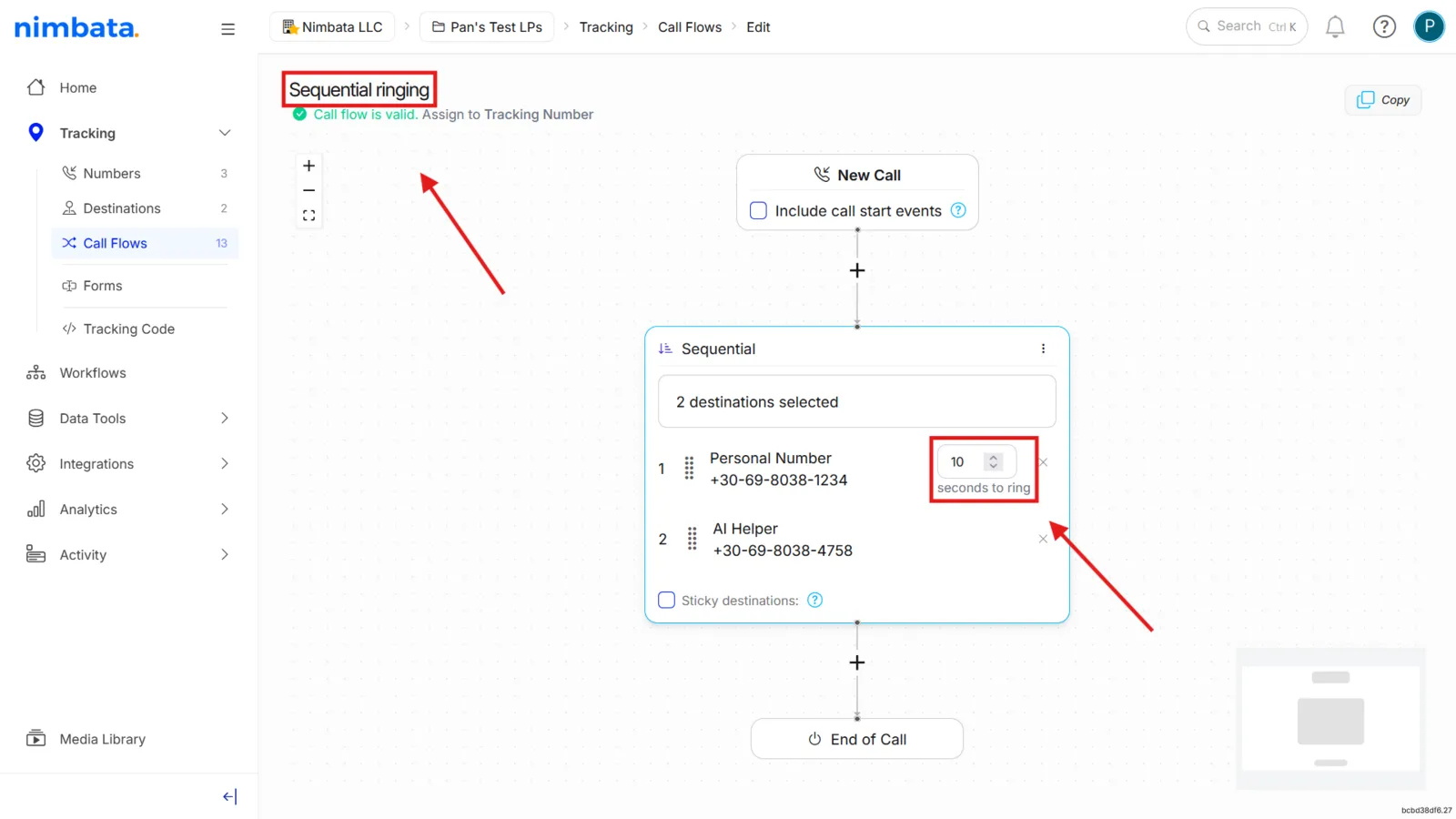 Optionally rename the call flow for easy identification.