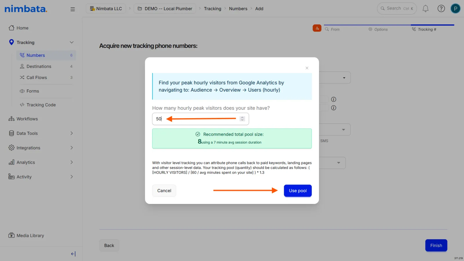Click ‘Use pool’ to apply the recommended size.