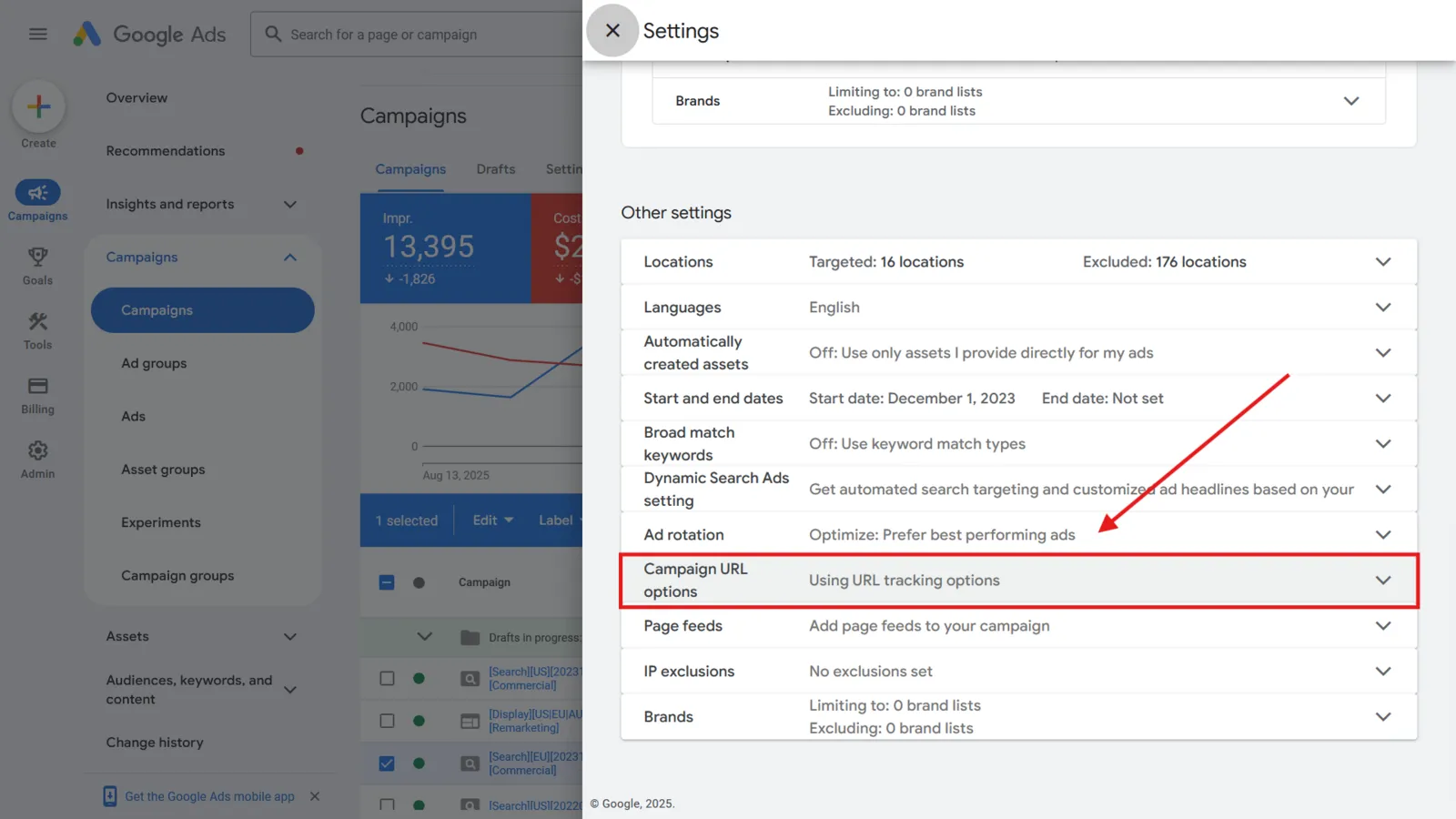 Click Campaign URL options.